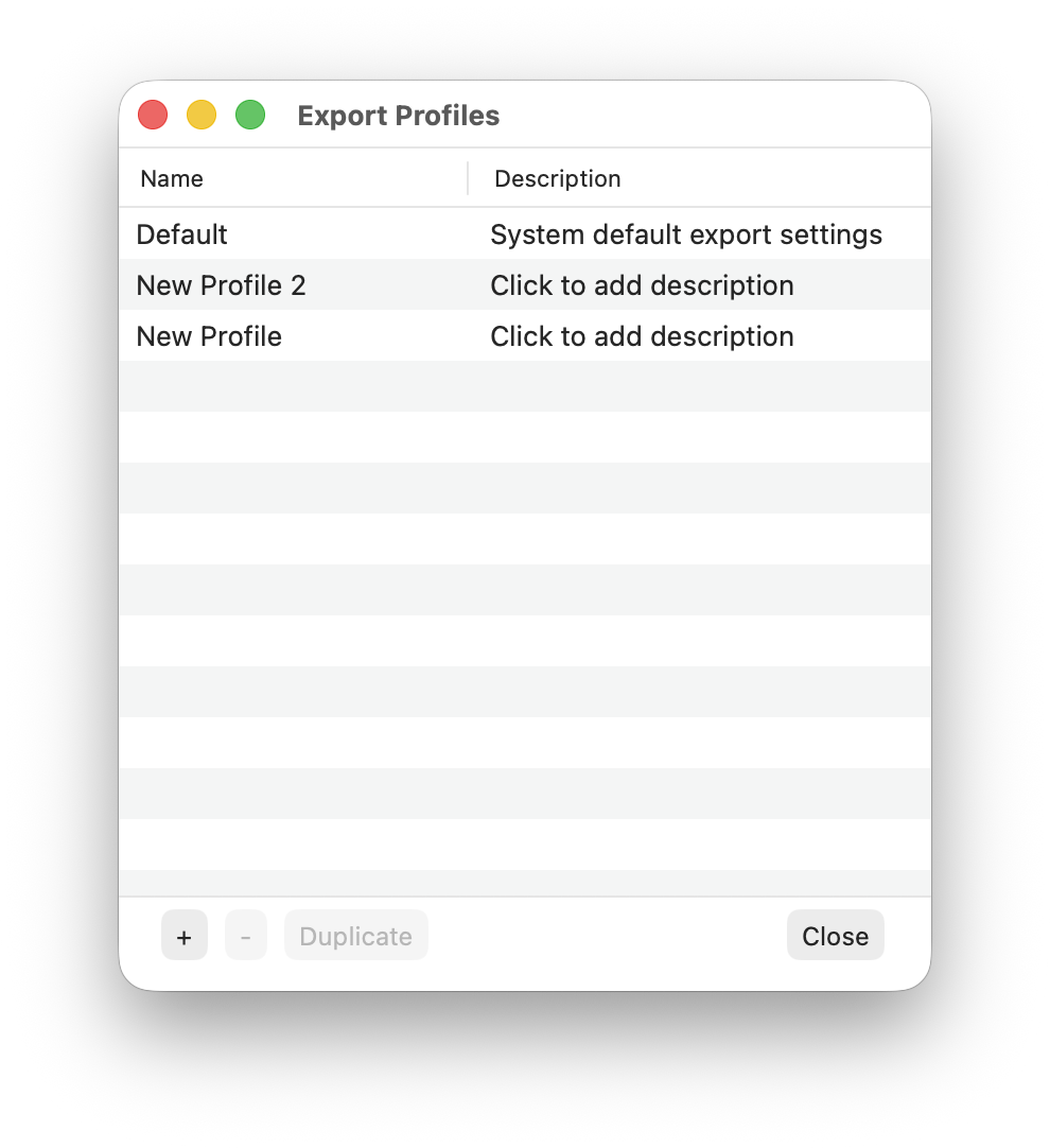 Manage window showing new profiles