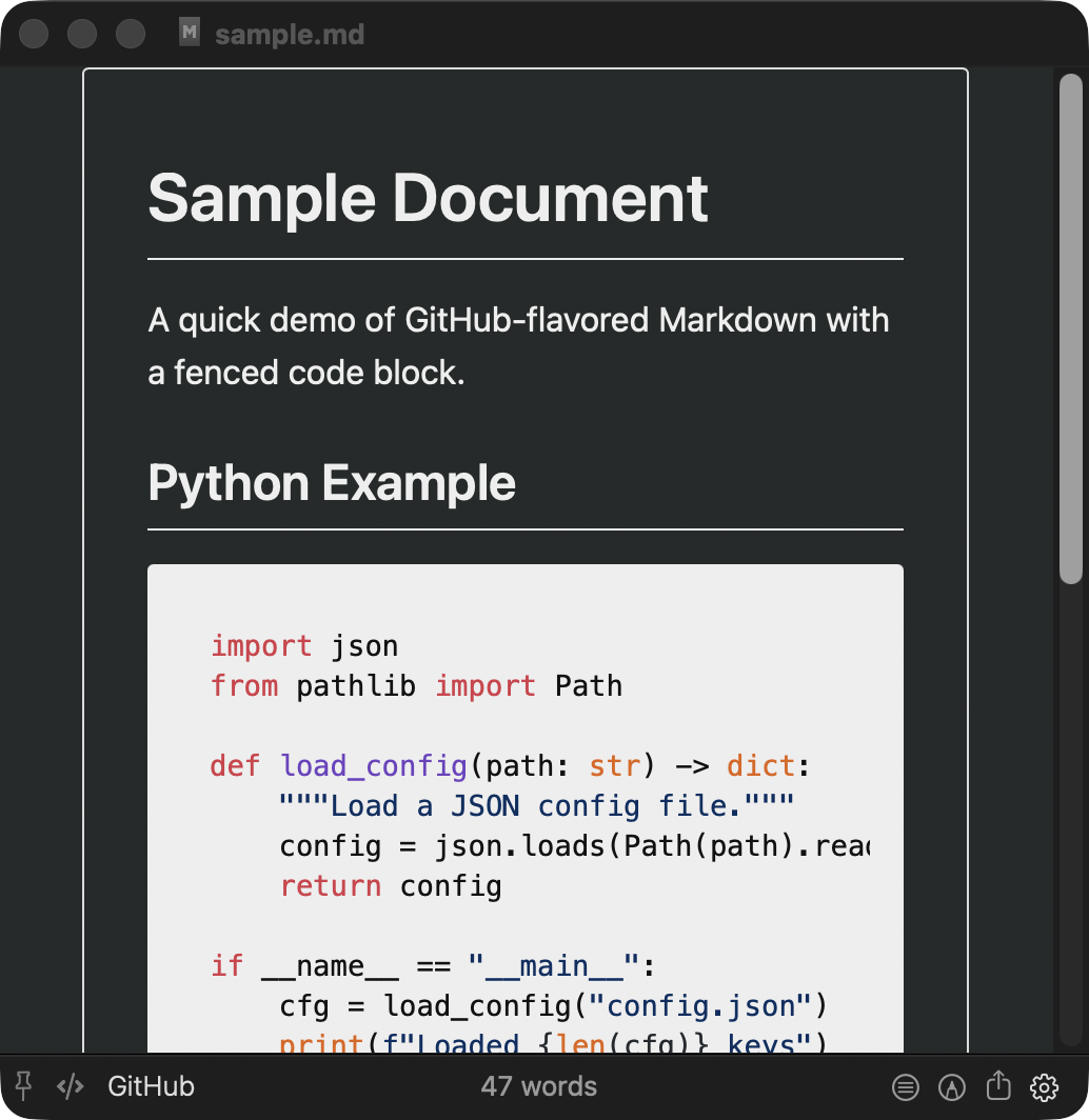 Preview Dark Mode, github code syntax theme